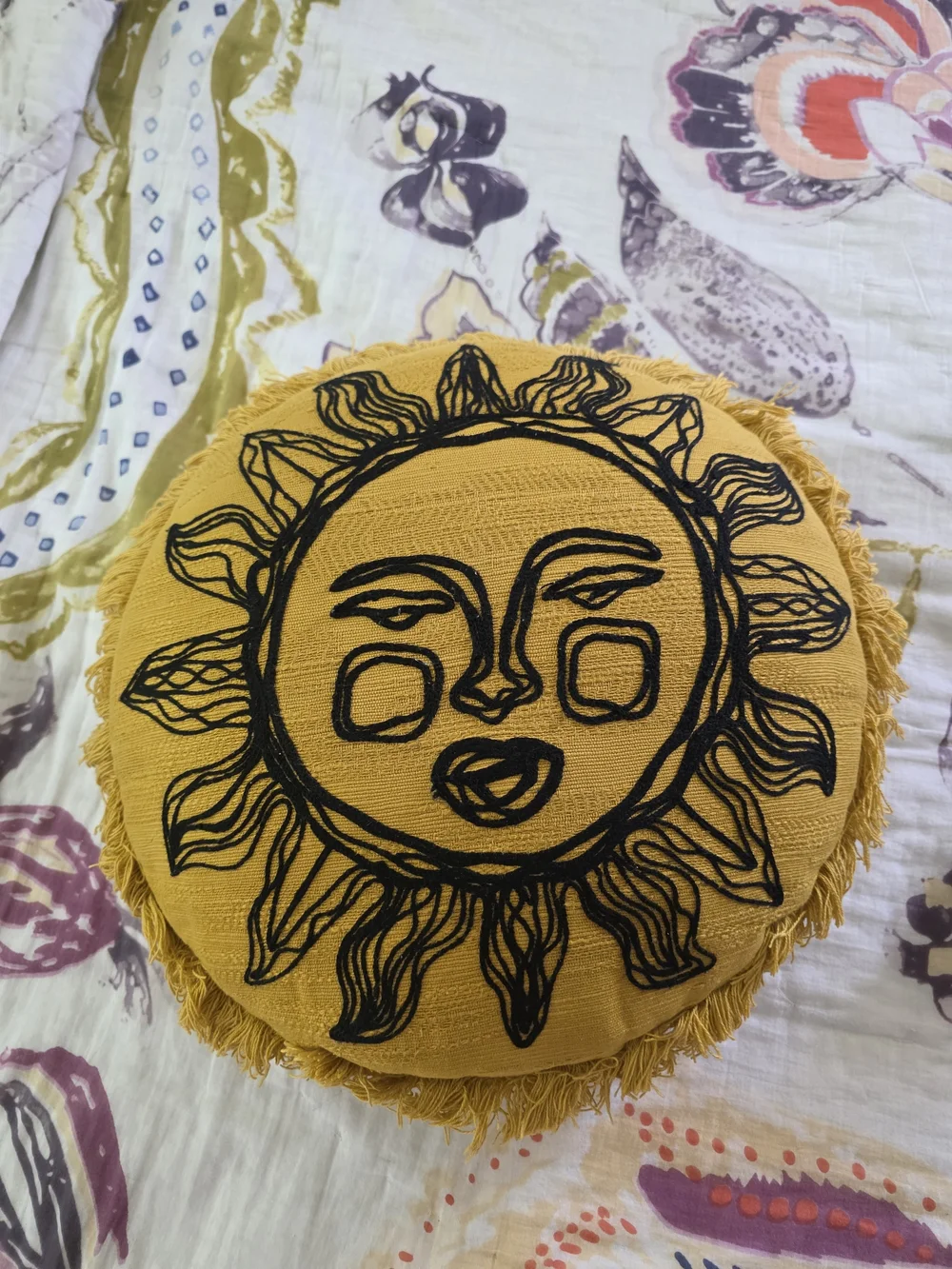 Opalhouse Mustard Yellow Sunface Fringe Round Accent Pillow